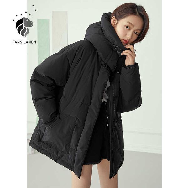 

fansilanen waterproof short black down jacket women white thermal puffer winter coat female light hooded wram casual parka 210607