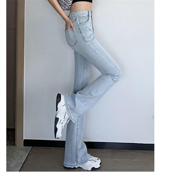 

women's jeans denim women streetwear harajuku stretch flare pants trousers fashion elastic slim pencil oversize, Blue