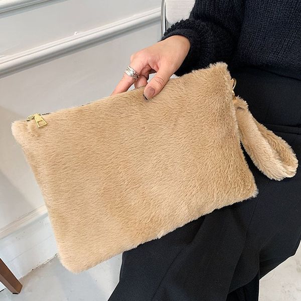 

bag handbag women's korean fashion hand winter ins solid color plush armpit, Black;red
