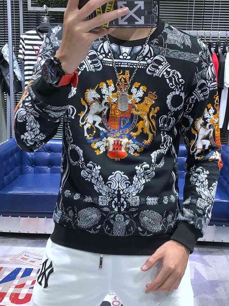 

men's hoodies & sweatshirts men printed diamond hoodie 2021 autumn and winter cotton neck fashion pullover 6hgd, Black