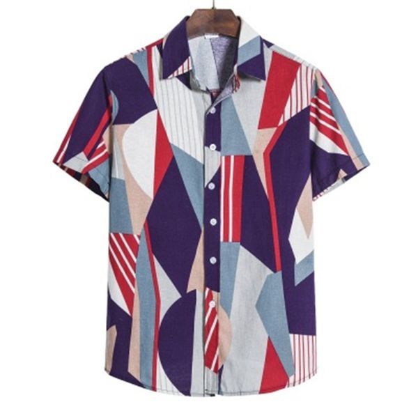 

mens digital printing shirts fashion trend short sleeve cardigan lapel neck tee shirt spring male casual thin single breasted plus size, White;black