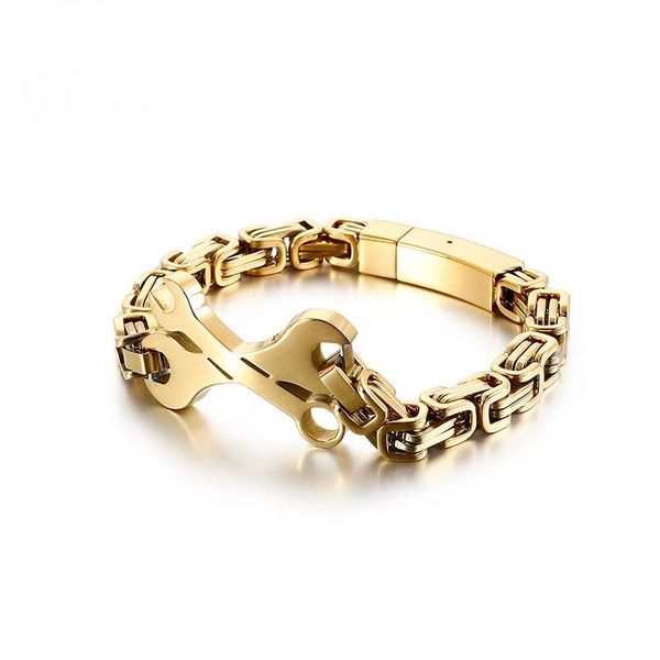 

link, chain jewels store fashion byzantine bracelet men 22cm stainless steel gold black matte spanner wrench charm bangle jewelry