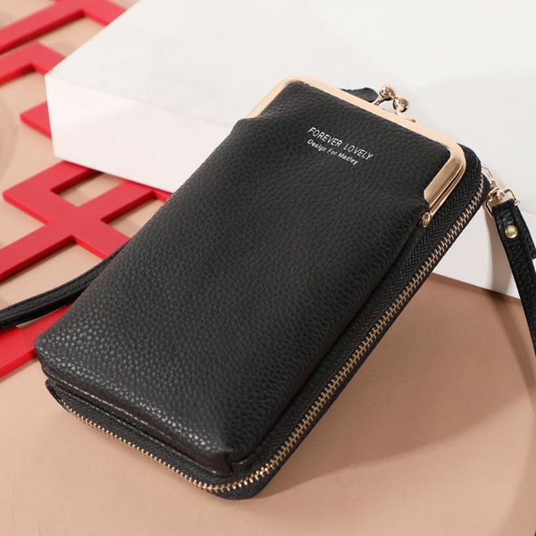 

wallets fashion ladies mobile phone bag korean lychee pattern solid color diagonal one-shoulder small wallet, Red;black