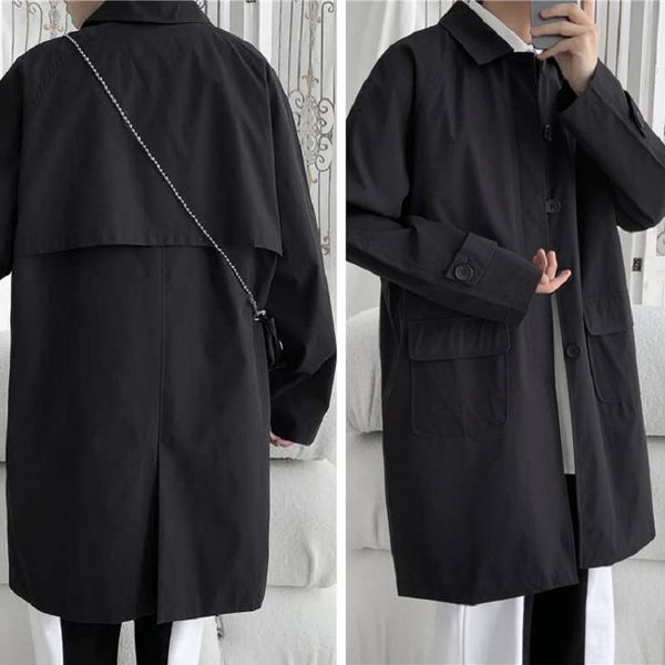 

men's trench coats korean-style men's coat, long, loose autumn jacket, mostly high-fashion windbreaker for men sy88, Tan;black