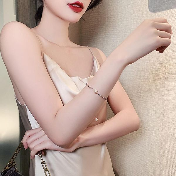 

bangle v-210 crystal colorful stone bracelet baroque style girl pearl net celebrity fashion trend jewelry female, Black