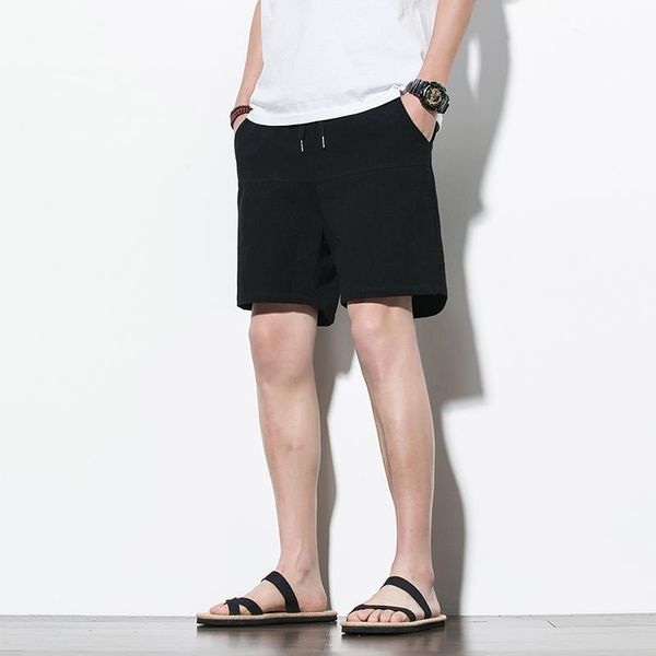 

cotton linen shorts men summer male bermuda casual fashion short pants man large size drawstring harajuku 5xl men's, White;black