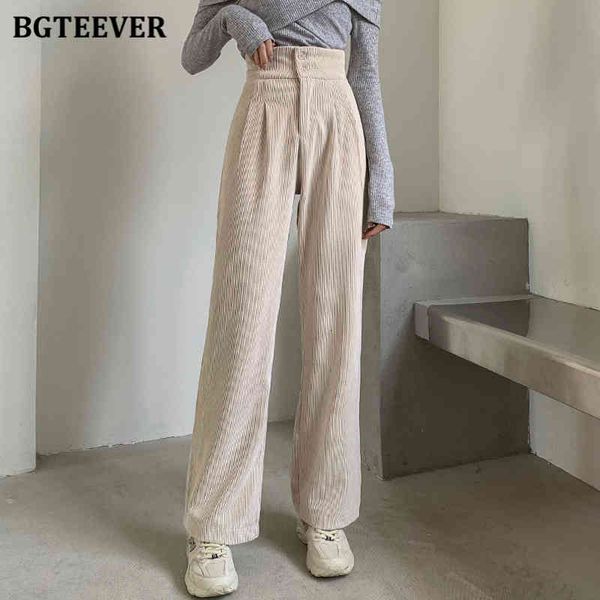 

pants new fashion women corduroy long pant high waist double button loose female straight leg trousers casual pantalon femme 2021 mp1s, Black;white