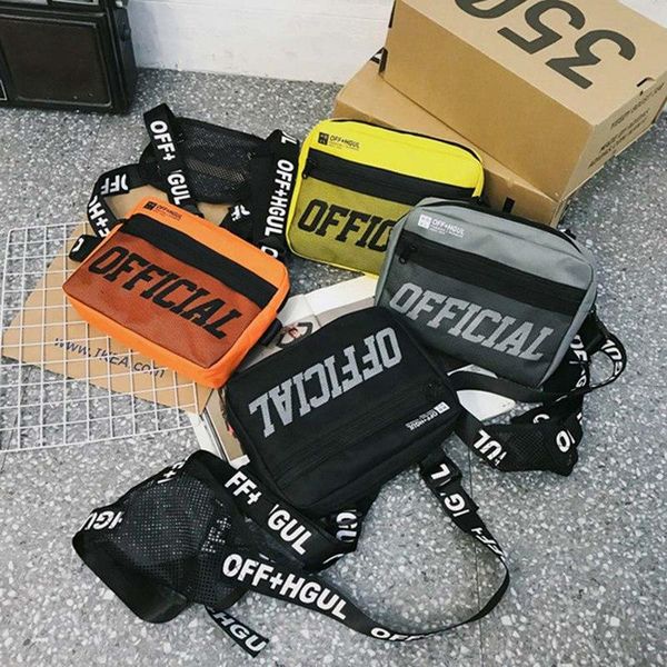 

male letter shoulder square waist streetwear bags women canvas tactical bag men street hip hop chest vest pack