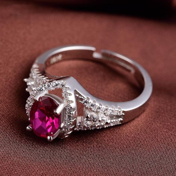 

cluster rings vintage 925 sterling silver red gemstone ruby fashion diamonds for elegant women luxury wedding engagement gift, Golden;silver