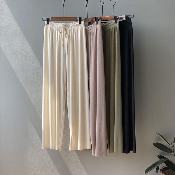 

women's pants & capris summer wide leg for women casual elastic high waist 2021 fashion loose long pleated pant trousers femme, Black;white