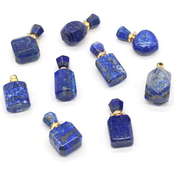 

charms fashion small pendants natural semi-precious stone perfume bottle lapis lazuli pendant charm for jewelry making necklace, Bronze;silver