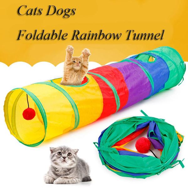 

funny pet cat cave tunnel play rainbown brown foldable 2 holes kitten toy bulk toys