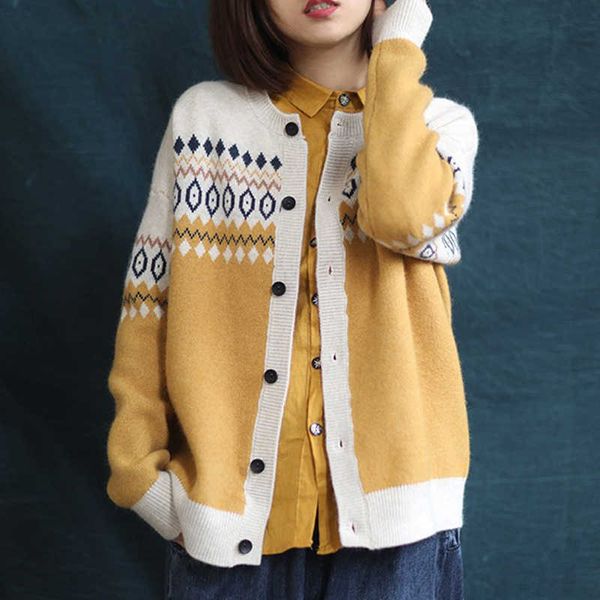 

women's sweaters vintage autumn spring woman knitted cardigans o-neck long sleeve female with buttons geometric ladies sweater bgjw, White;black