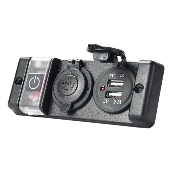 

pre-wired 12v breaker switch panel dual usb socket charger 2.1a/1a with led indicator & cigarette-lighter for car atv parts