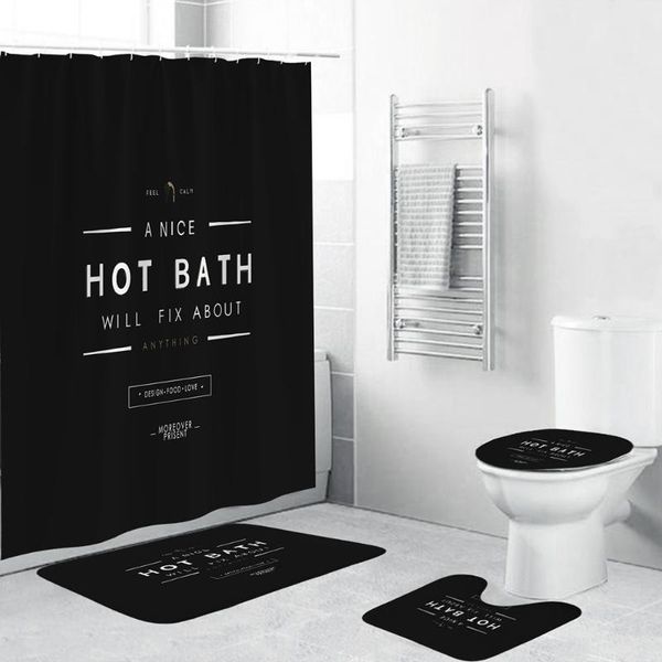 

shower curtains bath black design curtain minimalism bathroom decor set 4 piece toilet cover mat polyester fabric 71" w x h