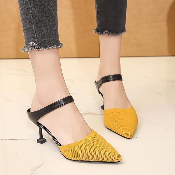 

slippers 2021 women pumps summer ladies footwear pointed toe stilettos high heels sandals zapatos mujer wear, Black