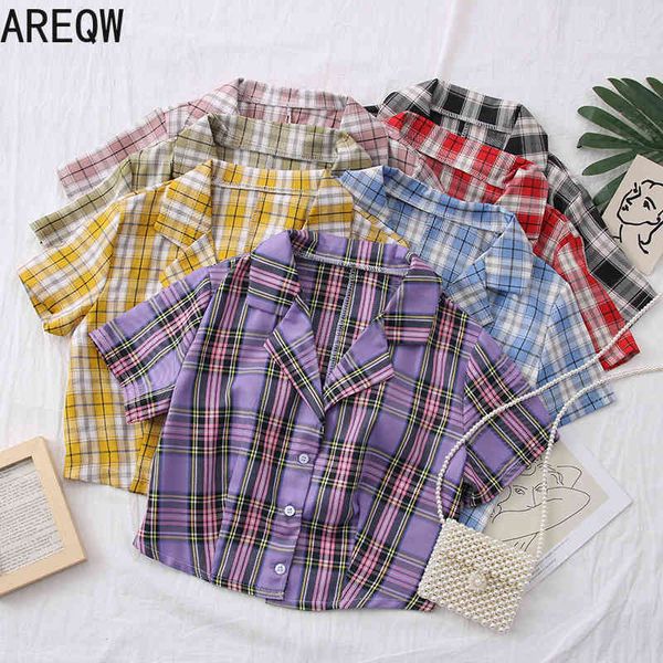 

spring summer women clothing plaid short t-shirt fashion street style 210507, White