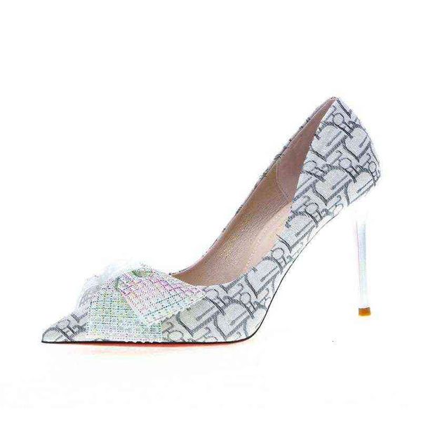 

women's formal shoes sweet bow color matching thin heel sho women's 21 autumn celebrity banquet pointed set foot high heels, Black