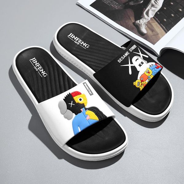 

2021 mens women korean version of cross-border slippers summer fashion outer wear trend outdoor flip flops men's sandals and slipper 1t, Black