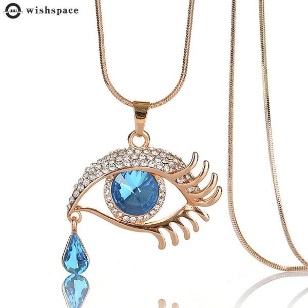 

the high 2021 female eyes tears long alloy sweater chain necklace jewelry wholesale chains, Silver