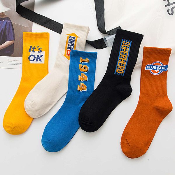 

women cartoon letter patterned cotton socks original couples casual funny streetwear sports breathable trendy sox, Black;white