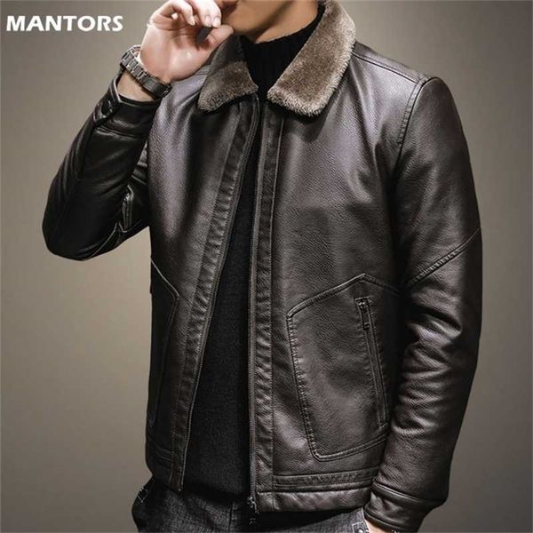 

men pu leather jacket thick fleece winter coat male slim windproof leather jacket men brand lapel motorcycle leather jacket warm 211110, Black