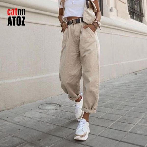 

catonatoz 2248 khaki female pants 2021 high waist harem loose jeans plus size trousers woman casual streetwear mom women's, Blue