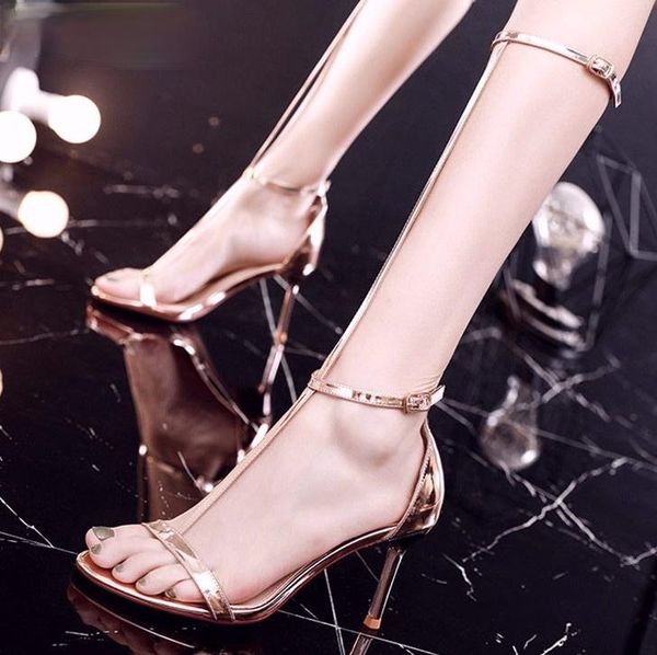 

ankle strap pumps women shoes gold silver high heel sandals wedding bride stiletto ladies banquet heels dress, Black