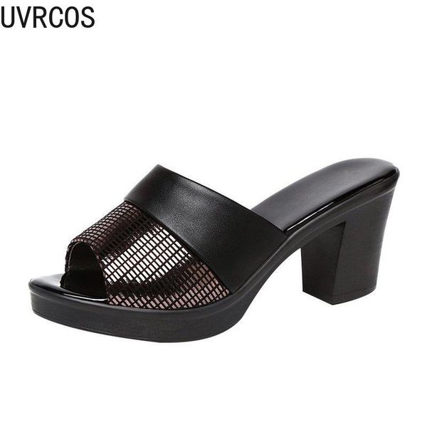 

women's slippers fashion all-match solid color mature outdoor matching upper high-heeled, Black