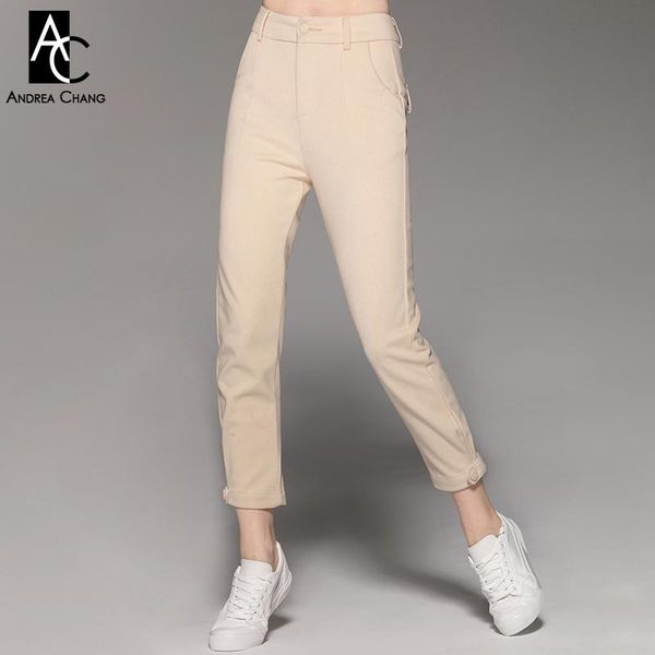 

women's pants & capris autumn spring woman calf length beige with pockets button decoration bottom fashion casual office look, Black;white