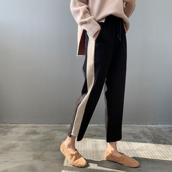 

women's pants & capris autumn winter thick woolen harem female long casual loose ladies pantalon straight tgnz109, Black;white