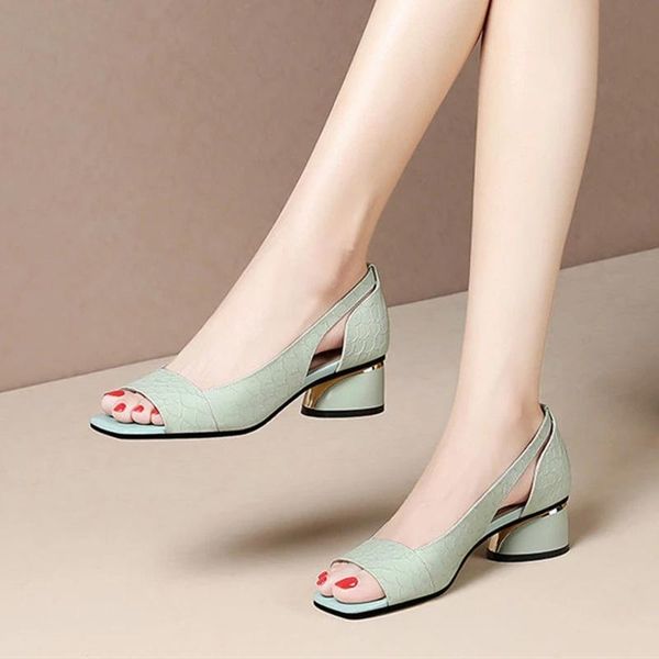

women fashion peep toe light weight green slip on summer shoes lady casual heel 2021 sandals, Black