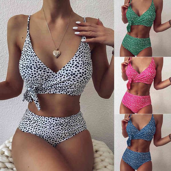 

high dot print waist bikini cross bandage women's swimsuit, Black;white