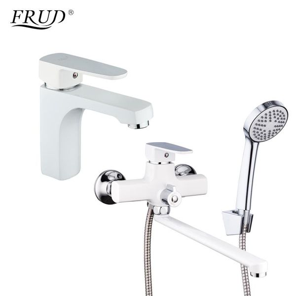 

bathroom sink faucets frud classic 1 set white spary painting bathtub shower faucet with basin tap mixer head torneira r10301-2+r22301