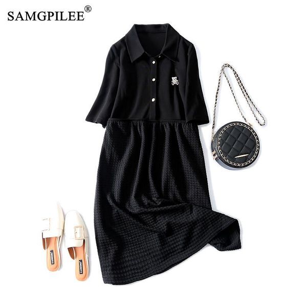 

casual dresses for women 2021 fashion french hepburn style knee length dark plaid loose three quarter sleeve autumn party dress 4xl, Black;gray