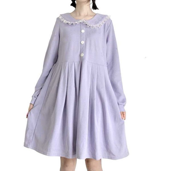 

party dresses kawaii fashion women black lolita long sleeve cute lace peter pan collar purple soft girls casual clothes 3g7j, White;black
