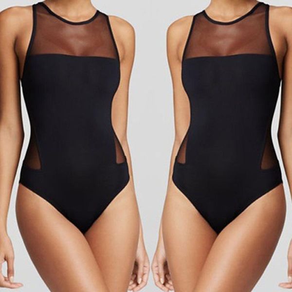 

womens mesh one piece hollow cut swimwear black openwork bikini beach bathing suit padded women's patchwork swimsuit one-piece suits