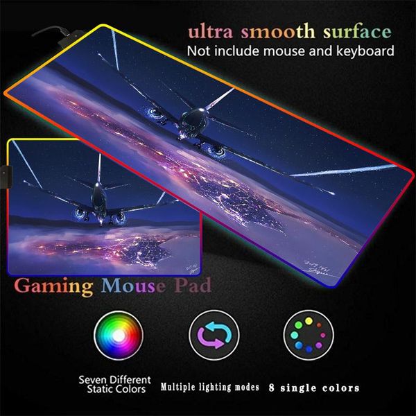 

mouse pads & wrist rests airplane city cloud sky rgb demon slayer colorful glowing deskpad durable anti-slip smooth mice keyboard