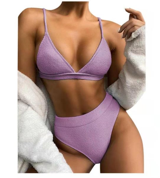 

push up bikini set swimsuits high waist swimwear women ribbed biquini bathing suits brazilian bikinis 2021 purple bathers, White;black