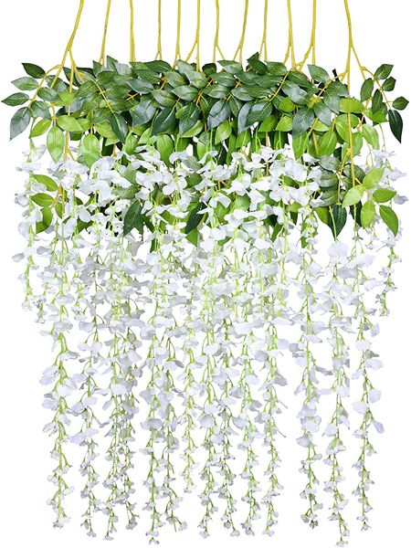 

12 packs artificial fake wisteria vine ratta hanging garland silk flowers string home party wedding baby shower decoration