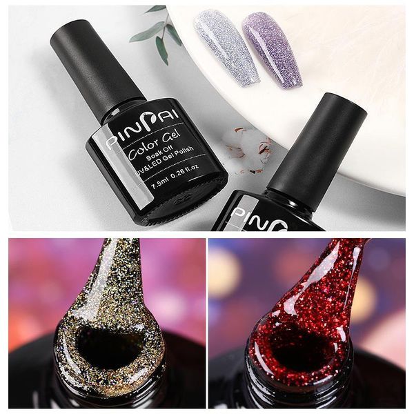 

fashion diamond shinning glue nail gel polish sequins soak off semi permanent uv reflective glitter art tools1, Red;pink