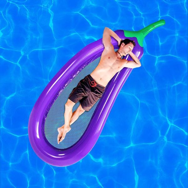 

summer inflatable foldable floating row beach sports toys with net eggplant water float bed lounger chair floats & tubes