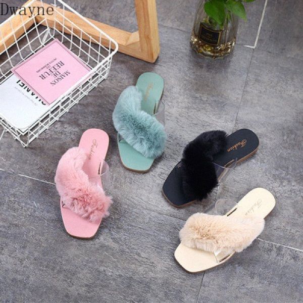 

2020autumn and winter new european and american style trend cross hairy slippers women comfortable warm korean version k9db#, Black