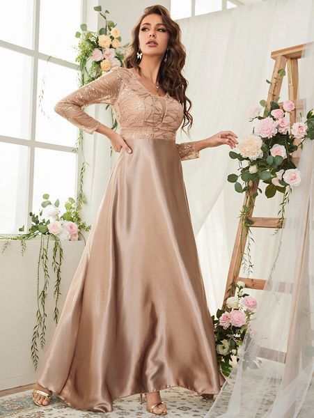 

sequin decor mesh panel satin prom dress e2lw#, Black;gray