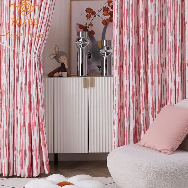 

curtain & drapes american pastoral cotton and linen printing pink stripe girl room blackout curtains for living bedroom finished product