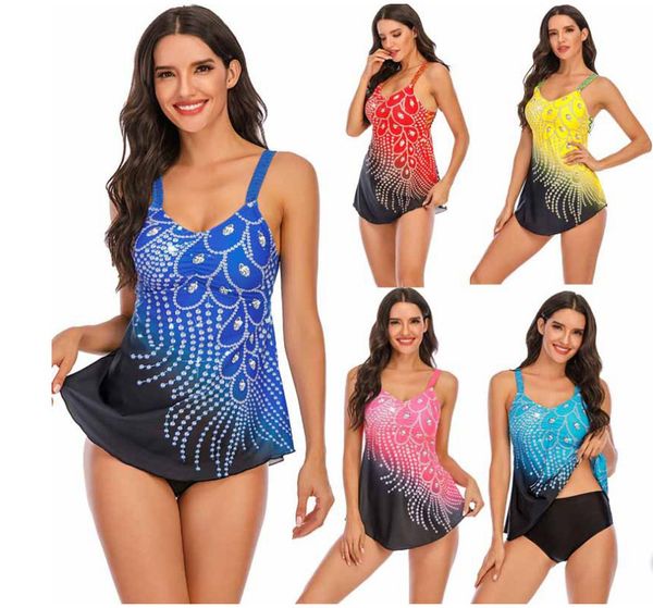 

color feather print 2021 contrast splicing split large swimsuit bikini, Black;white