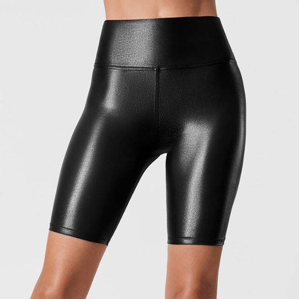 

high waist stretch leggings summer women shorts solid fitting sports wear fitness faux leather clothes male, White;black