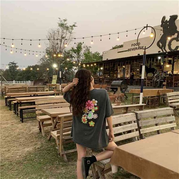 

2021 spring summer floral print loose grey short sleeve t shirts womens tee shirt femme (r4423), White