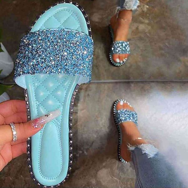 

slippers women summer female flip flops crystal ladies slides luxury sandals bling beach shoes hoof heels plus size 35-43 7jy9, Black