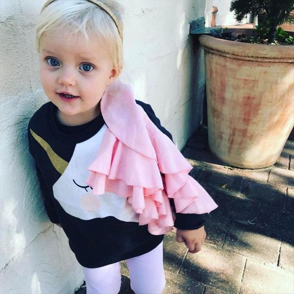

baby girls kids outfits t shirt long sleeve unicorn ruffle clothes sweatshirts, Blue